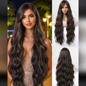 Luxurious Synthetic Wavy Hair Wig 30 Inch Dark Brown